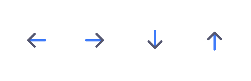 Set of four arrow icons with two colors